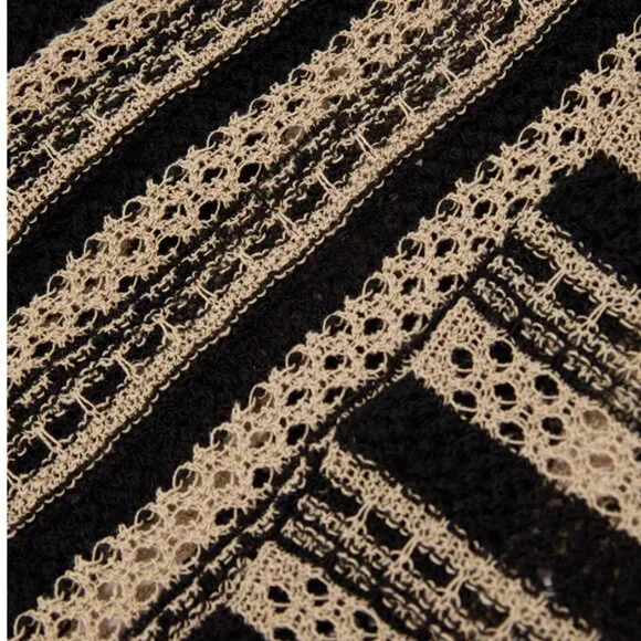 BEST REISS Annie Stripe Crochet-Knit Tie-Back Maxi Dress XS/S/M Black/Neutral - Picture 6 of 13